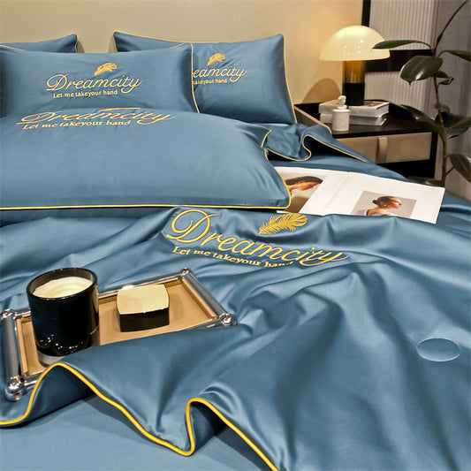 🎁Gör dig redo för sommaren - ❄️ Tvättbar 、 kylning 4-delad säng is-silke linen🛏️